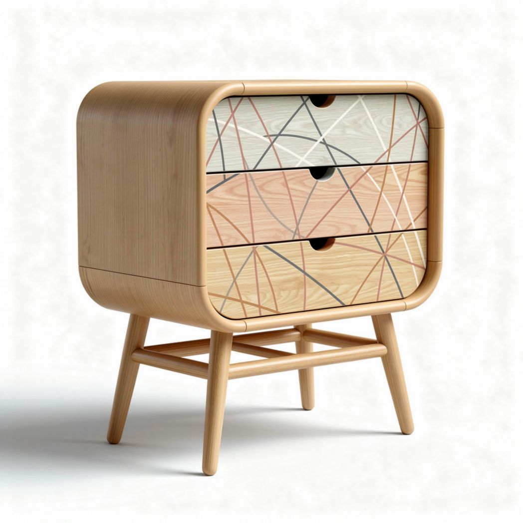 Mesa de noche de madera con tres cajones decorativos 45 x 40 x 60cm