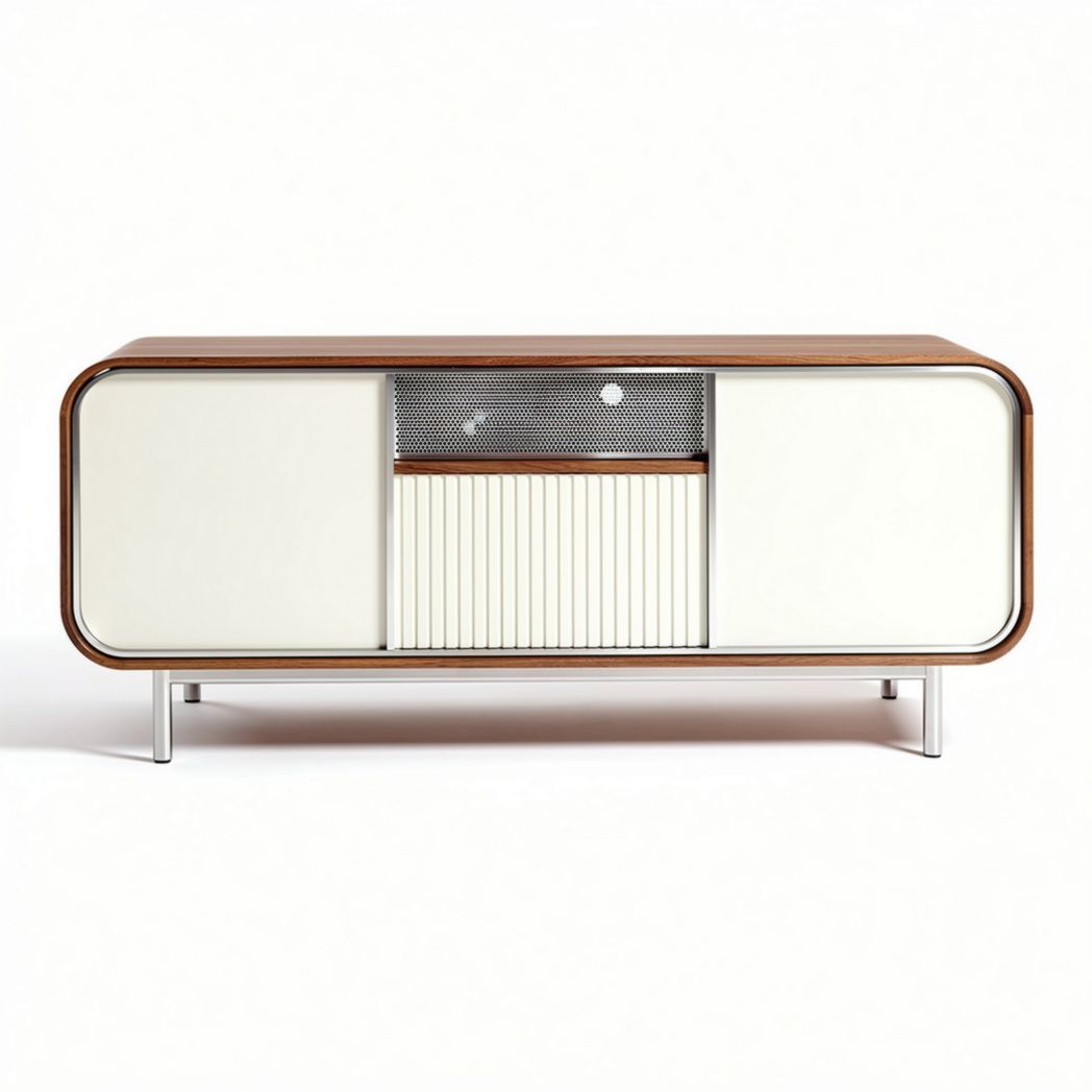 Mueble de televisión de madera y metal en color blanco y marrón 150 x 40 x 60cm