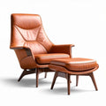 Sillón de cuero en color marrón con otomana 85 x 75 x 100cm