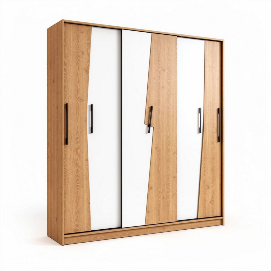 Armario de madera con puertas blancas y diseño moderno 160 x 50 x 210cm