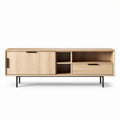 Mueble de salón en madera de roble claro con compartimentos y medidas 120 x 40 x 45cm