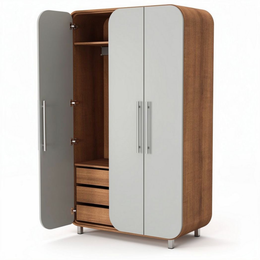 Armario de madera con puertas en color gris y espacio de almacenamiento 150 x 80 x 200cm