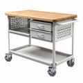 Carro de cocina móvil con superficie de bambú y estructura metálica blanca 90 x 60 x 80cm