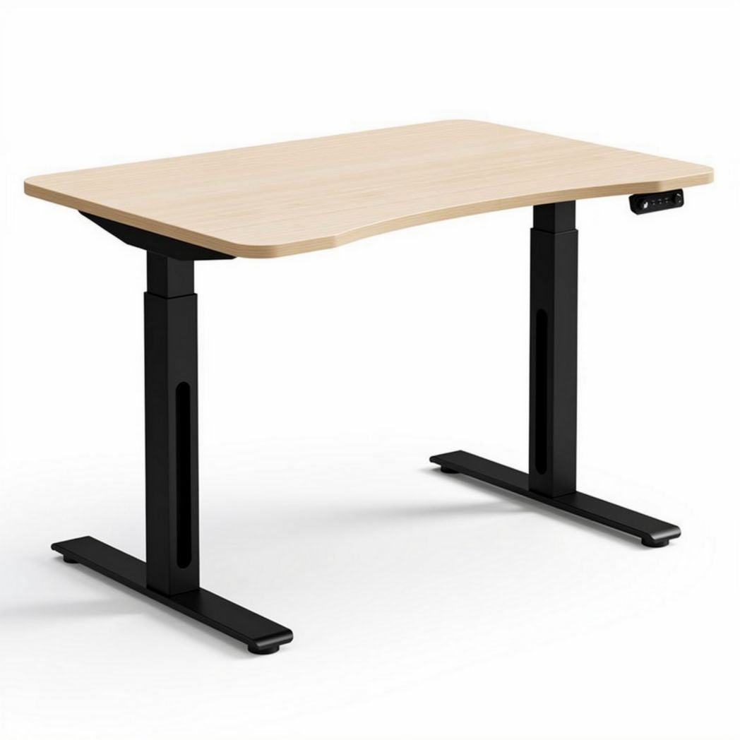 Escritorio regulable en altura de madera y metal 120 x 60 x 75cm negro y natural