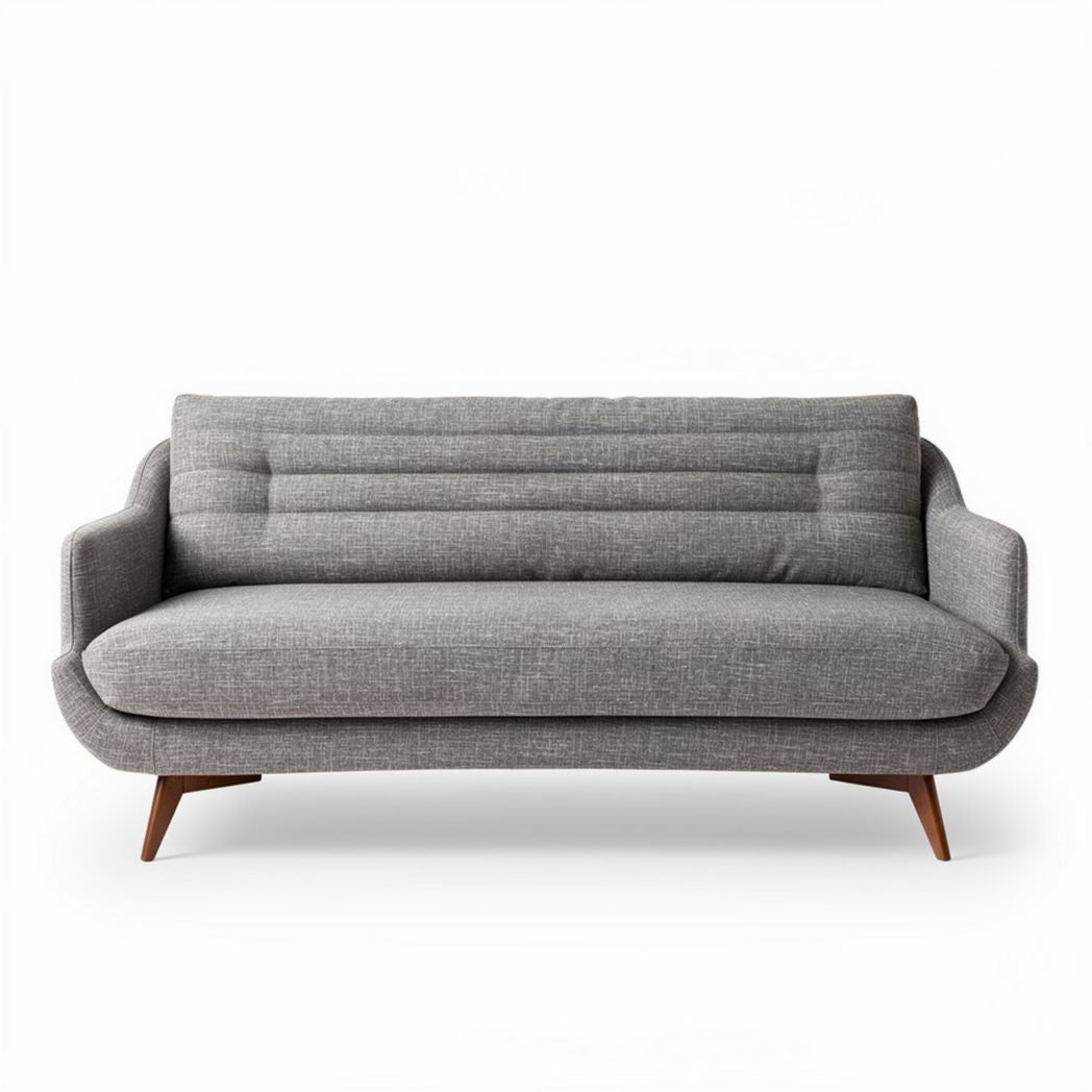 Sofá gris de tres plazas con patas de madera dimensiones 200 x 85 x 75cm